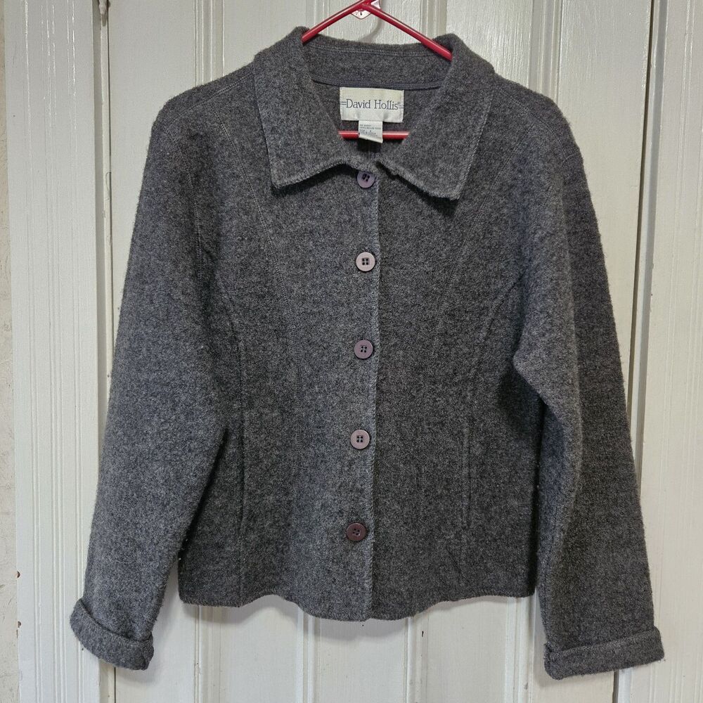 Vintage David Hollis Boiled Wool Jacket Gray Blazer Small Lagenlook Old Money